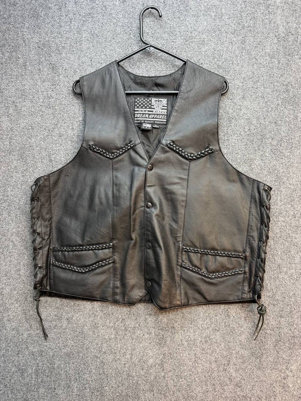 Dream Apparel Black Leather Biker Vest Harley-Davidson Eagle Patch Men’s XL